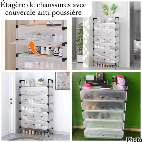 ÉTAGÈRE DE CHAUSSURE ANTI-POUSSIÈRE 4 NIVEAUX